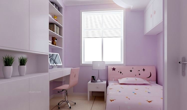 粉色系小卧室兼书房一体装修效果图