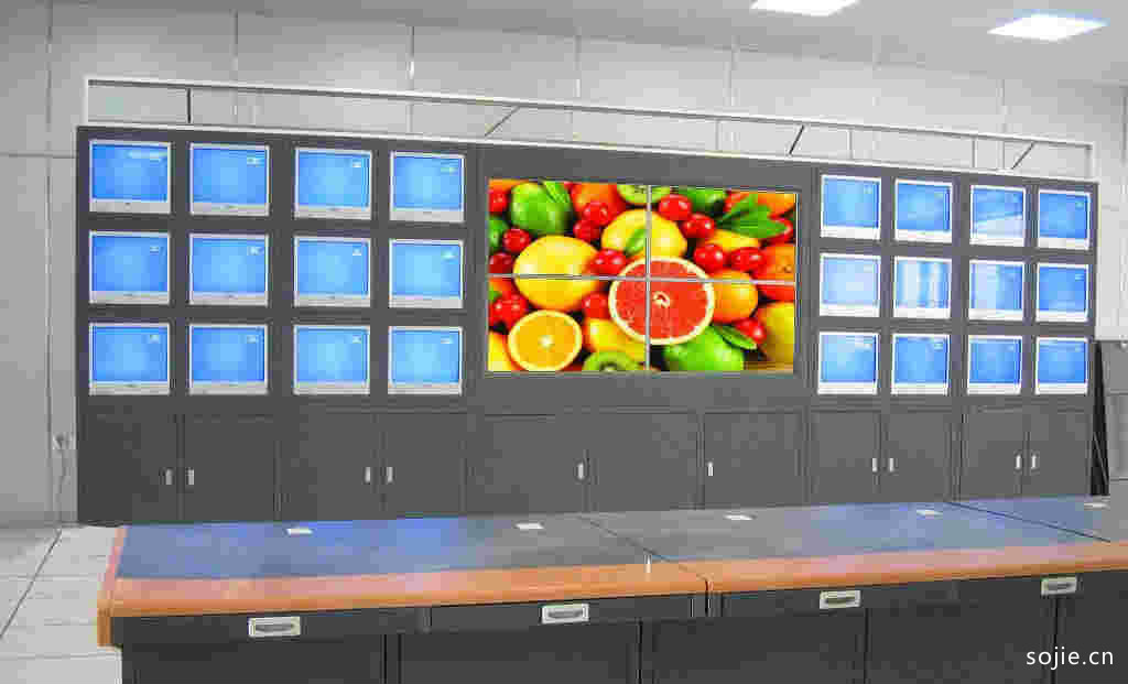 4款监控室大屏幕拼接电视墙装修效果图 三星55寸超窄边液晶拼接屏电视墙设计图