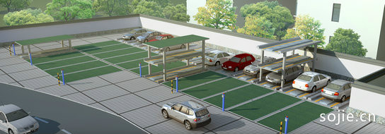 室外生态停车场效果图 室外露天停车场地面做法尺寸设计图