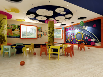 幼儿园多功能活动室装修效果图 幼儿园活动教室区角布置装饰设计图