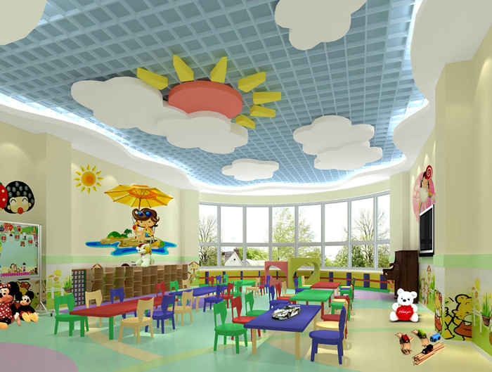 幼儿园多功能活动室装修效果图 幼儿园活动教室区角布置装饰设计图