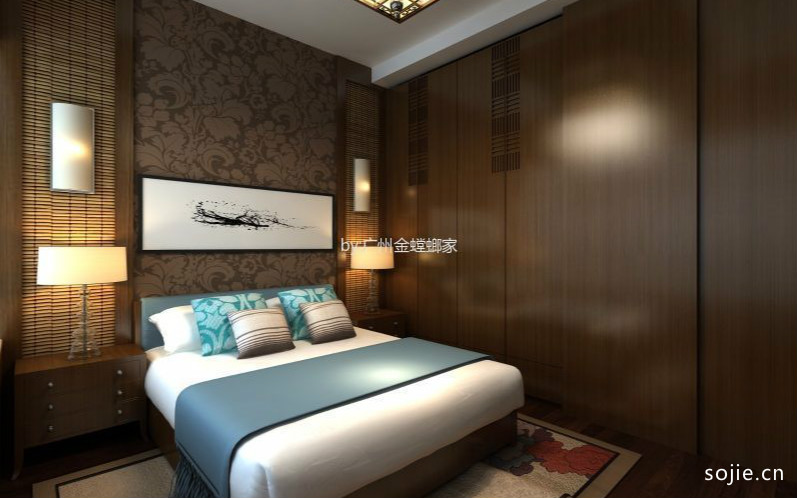 新中式卧室床头背景墙