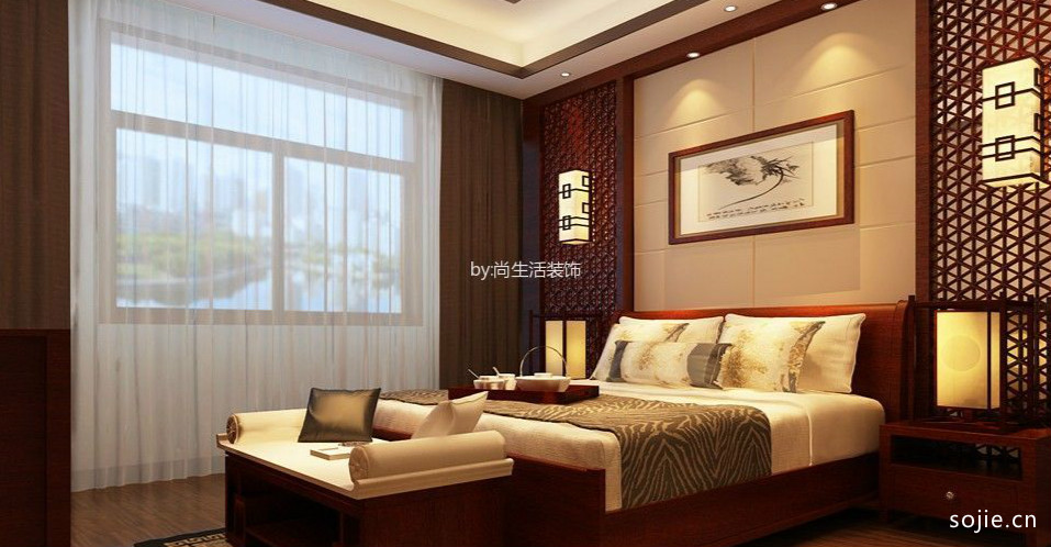卧室 背景墙_桓湖花园中式风格4室2厅2卫装修效果图
